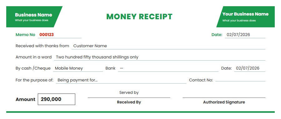 Emerald Money Receipt