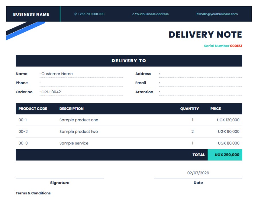 Navy Delivery Note