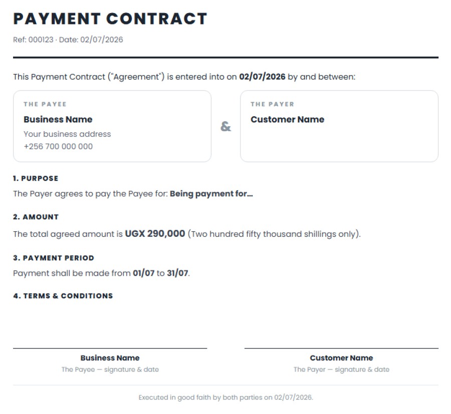 Standard Payment Contract